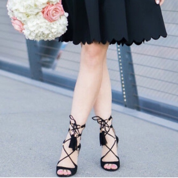 Suede Lace-up Tassel Sandals - Picture 2 of 8